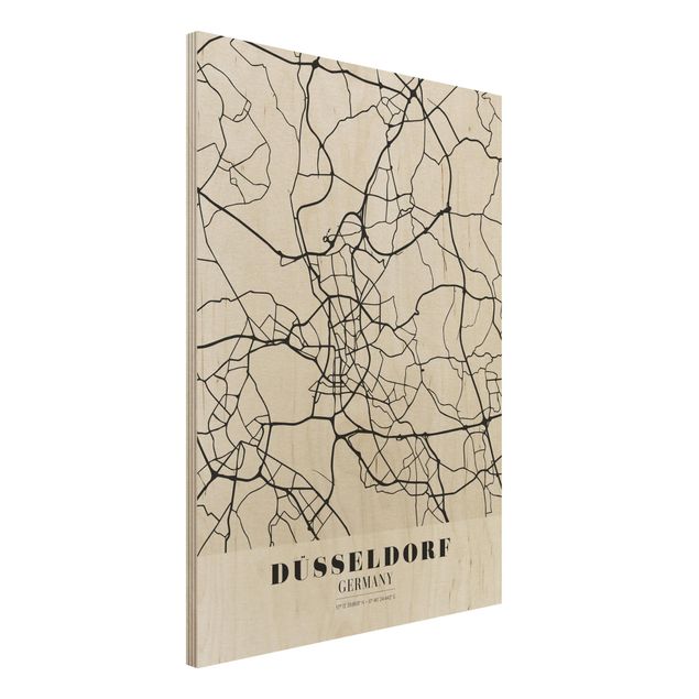Holzbild mit Spruch Stadtplan Düsseldorf - Klassik