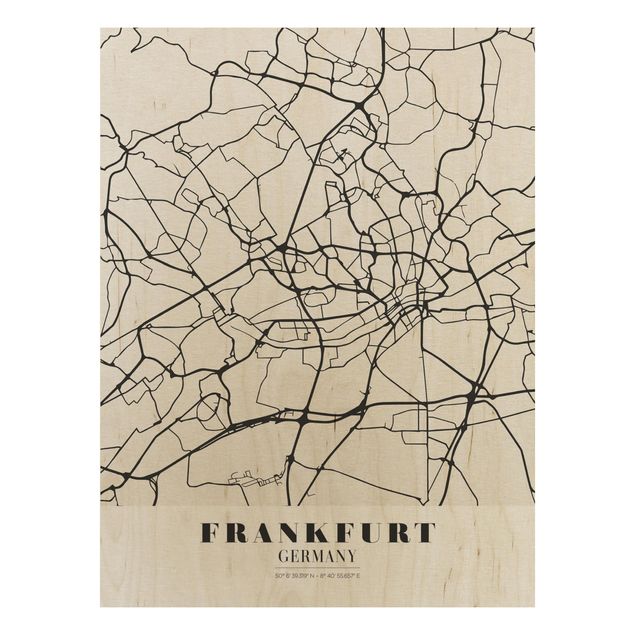 Wandbild Weltkarte Holz Stadtplan Frankfurt - Klassik