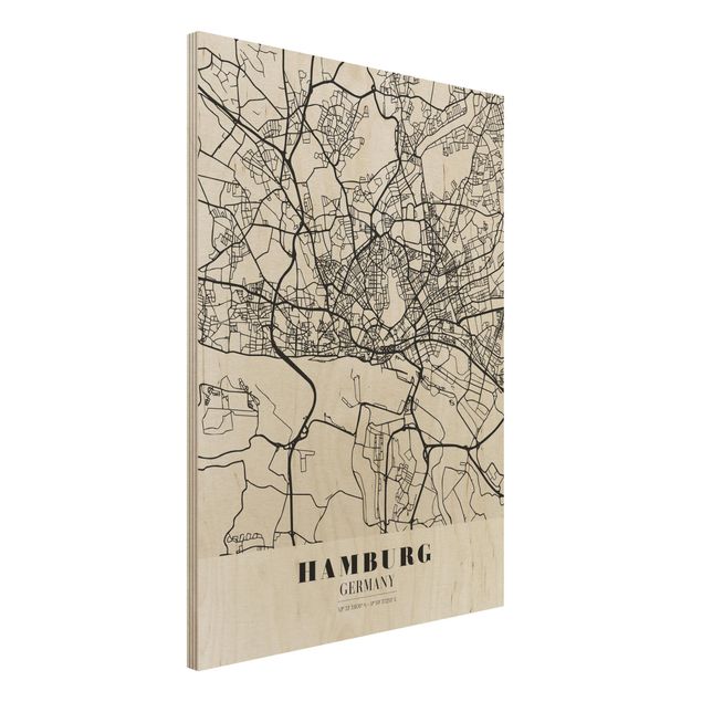 Holzbilder mit Sprüchen Stadtplan Hamburg - Klassik