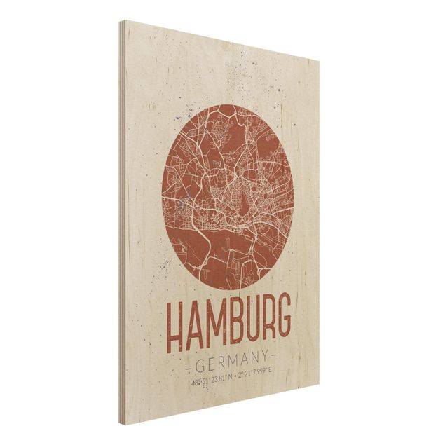 Holzbilder Sprüche Stadtplan Hamburg - Retro