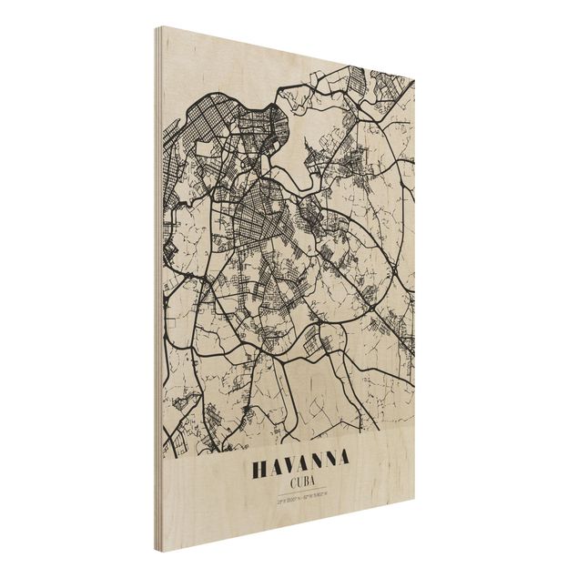 Holzbild mit Spruch Stadtplan Havanna - Klassik