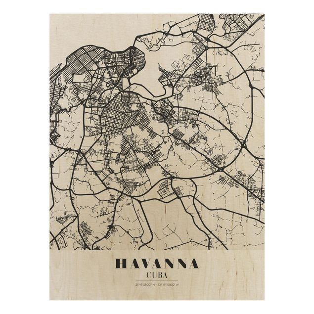 Weltkarte Bild Holz Stadtplan Havanna - Klassik