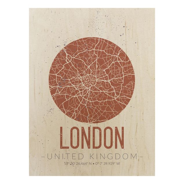 Holzbilder Syklines Stadtplan London - Retro
