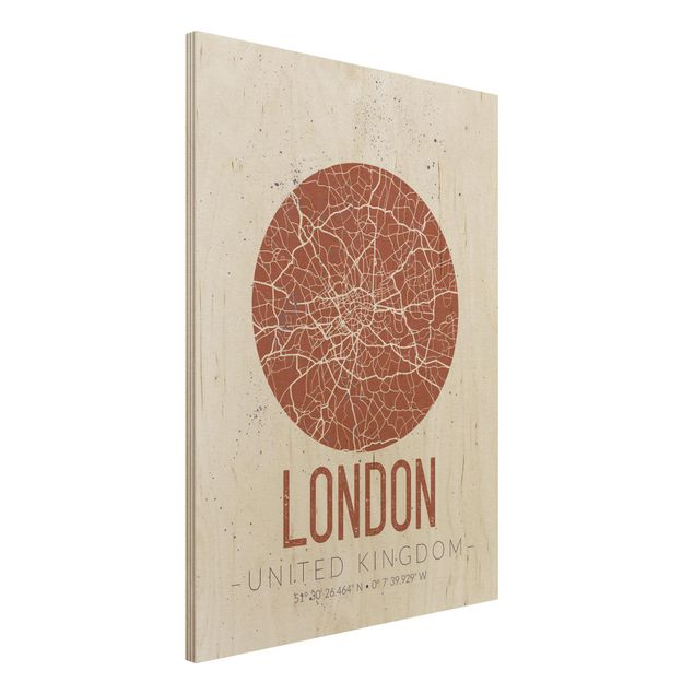 Holzbilder Sprüche Stadtplan London - Retro