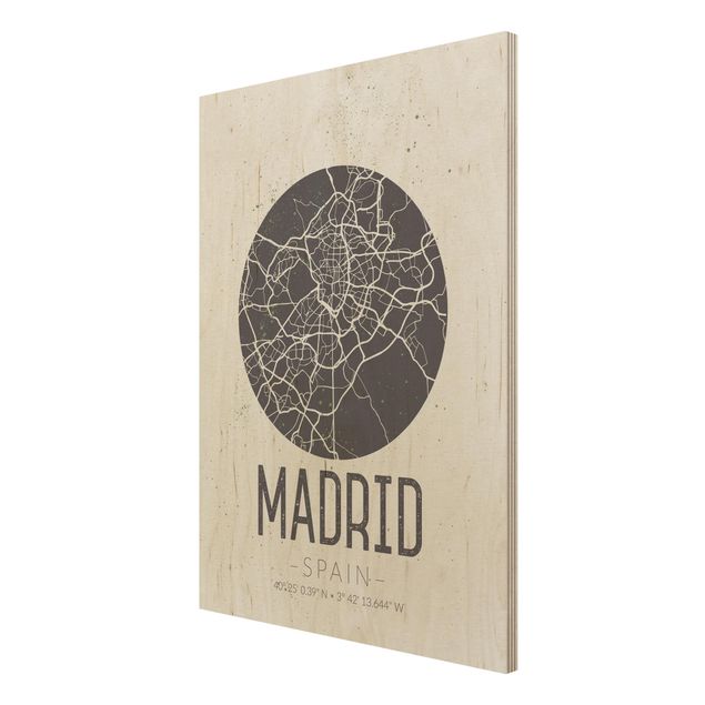 Holzbilder Stadtplan Madrid - Retro