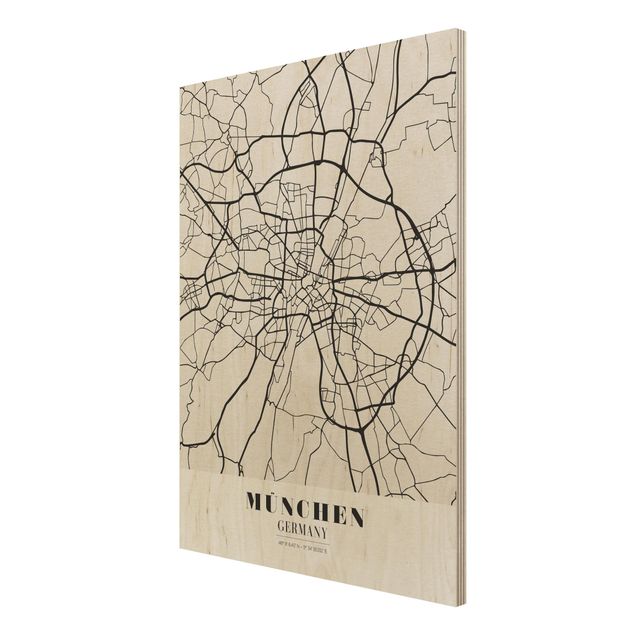 Holzbild Weltkarte Stadtplan München - Klassik