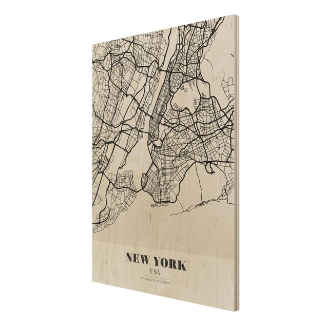 Weltkarte Bild Holz Stadtplan New York - Klassik
