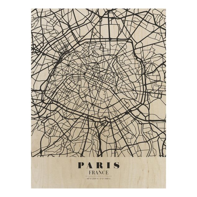 Holzbilder Syklines Stadtplan Paris - Klassik