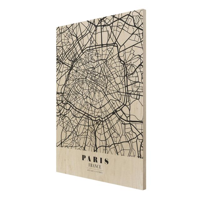 Wandbild Weltkarte Holz Stadtplan Paris - Klassik