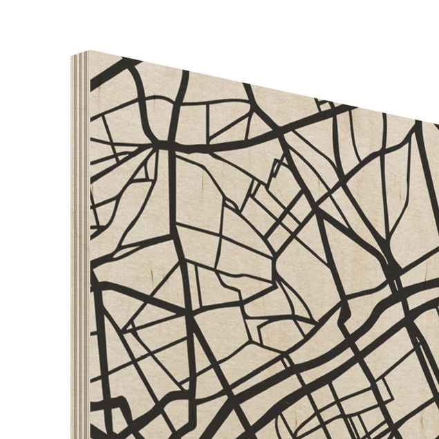 Holzbild -Stadtplan Paris - Klassik- Hochformat 3:4