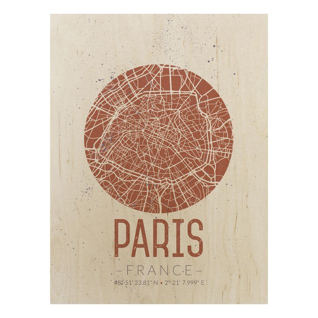 Holzbilder Syklines Stadtplan Paris - Retro