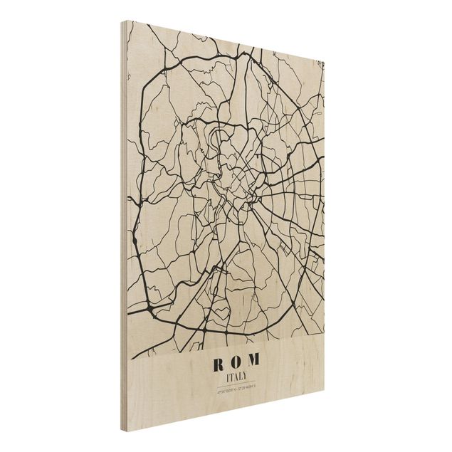 Holzbild mit Spruch Stadtplan Rom - Klassik
