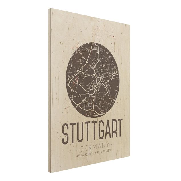 Holzbilder mit Sprüchen Stadtplan Stuttgart - Retro