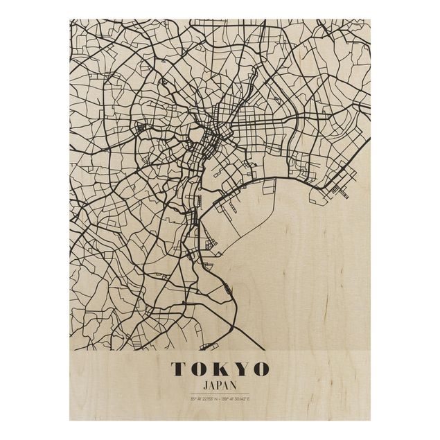 Holzbilder Syklines Stadtplan Tokyo - Klassik