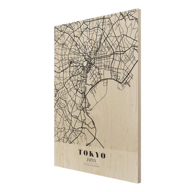 Weltkarte Bild Holz Stadtplan Tokyo - Klassik