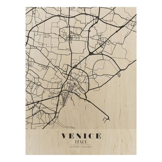 Weltkarte Bild Holz Stadtplan Venice - Klassik