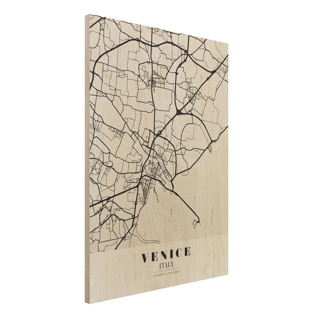 Holzbild mit Spruch Stadtplan Venice - Klassik