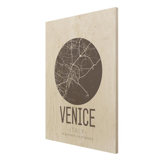 Bilder auf Holz Stadtplan Venice - Retro