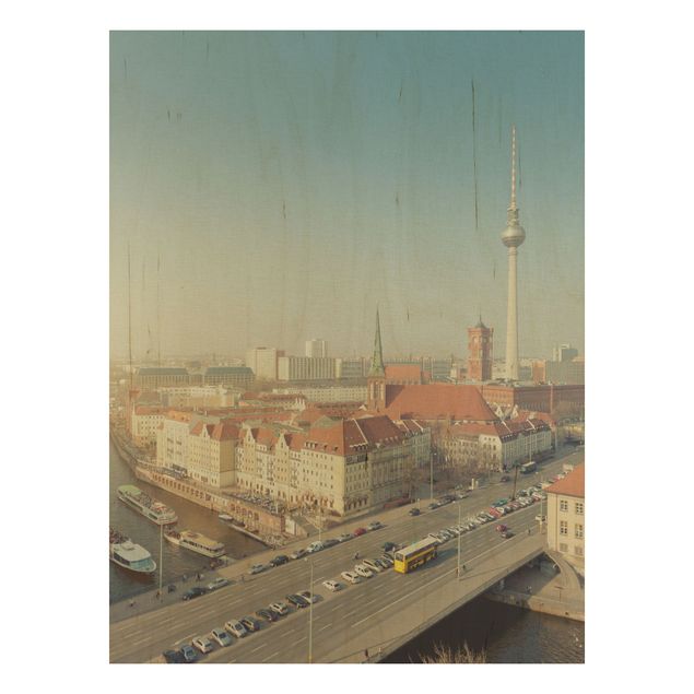 Wandbild Holz Berlin am Morgen
