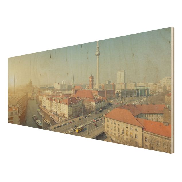 Holzbild Berlin am Morgen - Panorama Quer