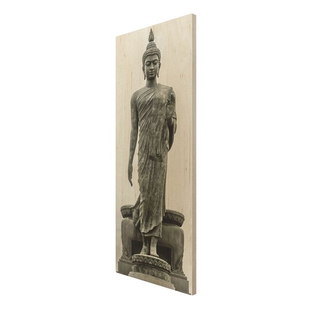 Wandbild Holz Buddha Statue
