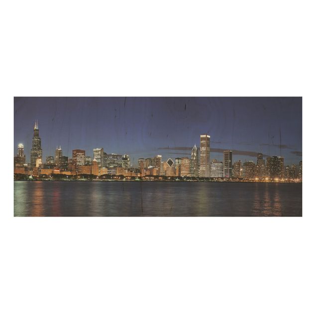 Bilder auf Holz Chicago Skyline bei Nacht