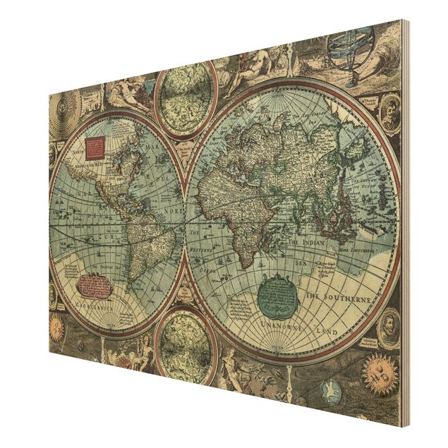 Holzbild Weltkarte - Die alte Welt - Quer 3:2