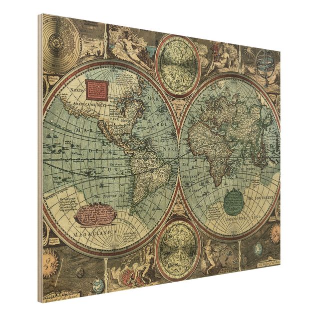 Holzbild Weltkarte Die alte Welt