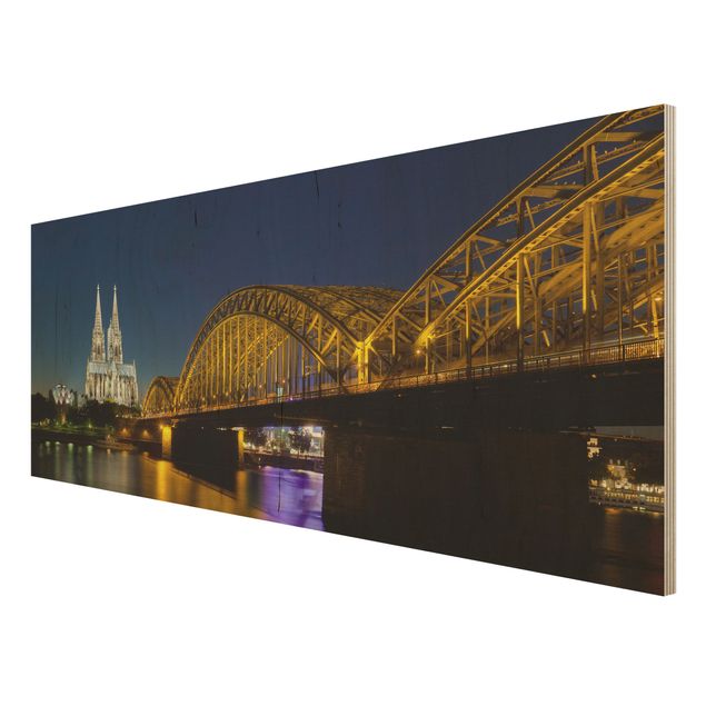 Holzbild - Köln bei Nacht - Panorama Quer