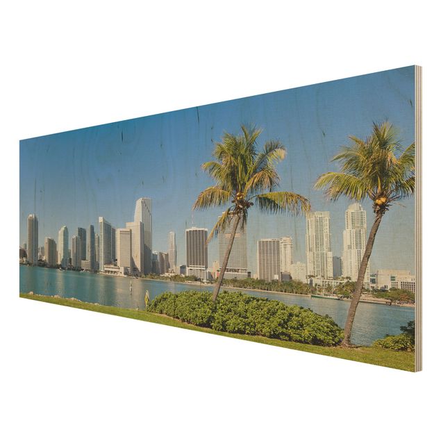 Wandbild Holz Miami Beach Skyline