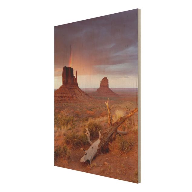 Holzbilder Monument Valley bei Sonnenuntergang