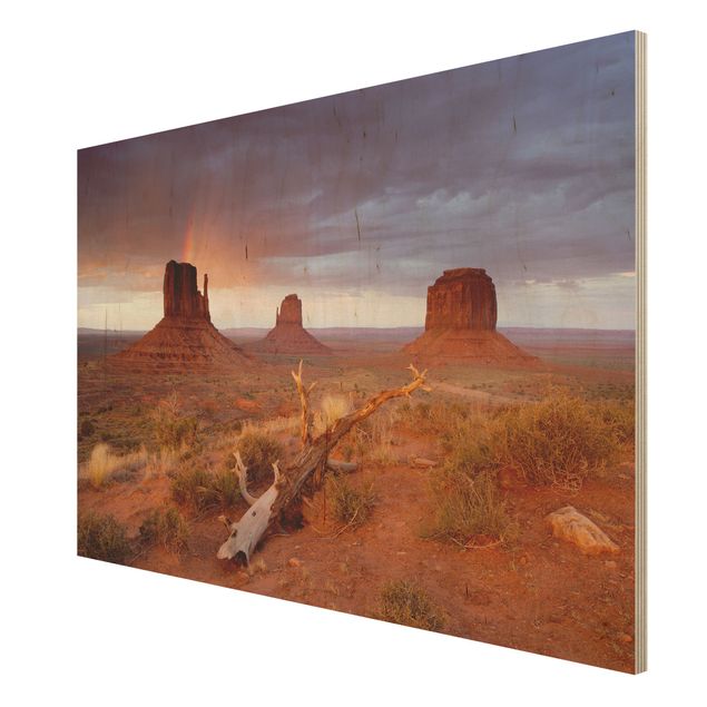 Wandbild Holz Monument Valley bei Sonnenuntergang