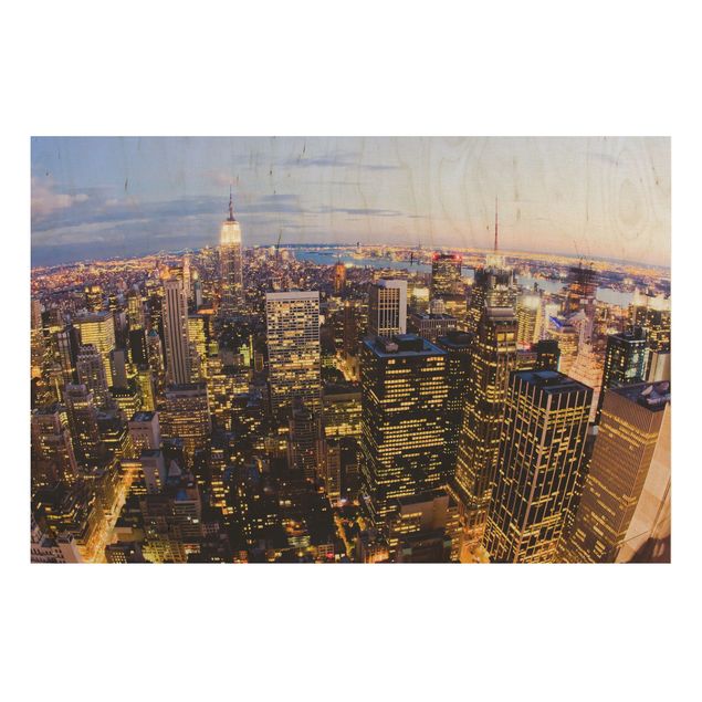 Holzbilder New York Skyline bei Nacht