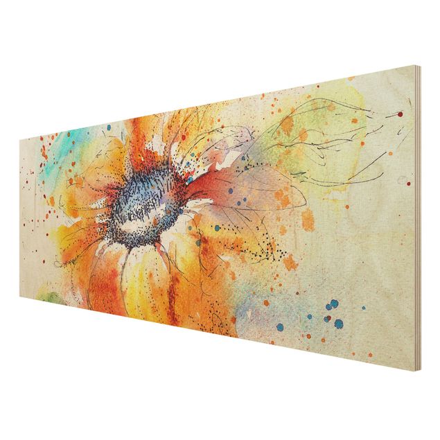 Holzbild - Painted Sunflower - Panorama Quer