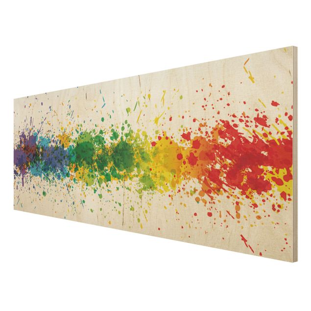 Holzbild - Rainbow Splatter - Panorama Quer