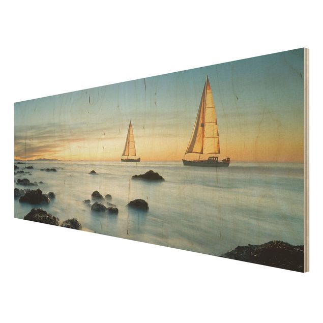 Wandbild Holz Segelschiffe im Ozean