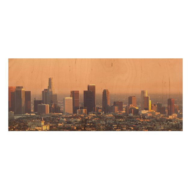 Wandbild Holz Skyline of Los Angeles