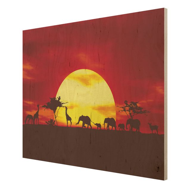 Wandbild Holz Sunset Caravan