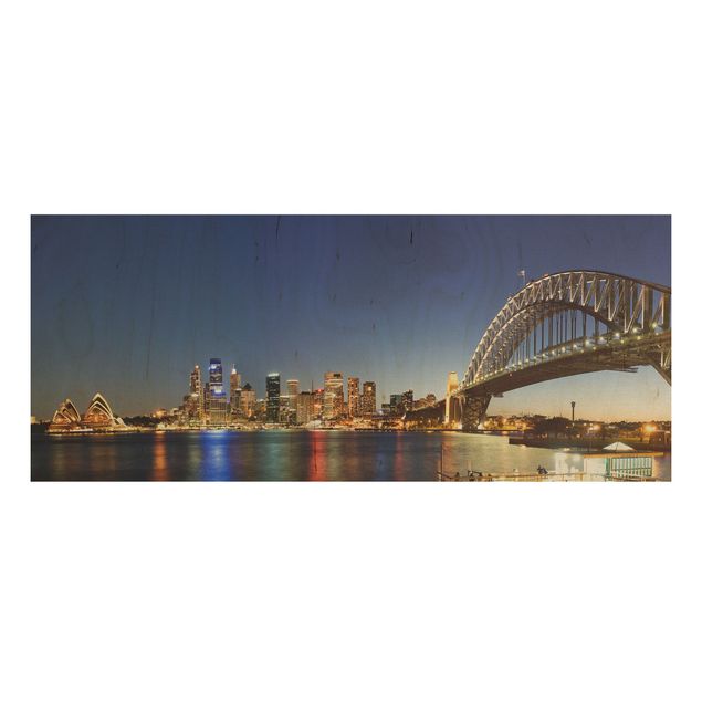 Holzbild - Sydney at Night - Panorama Quer
