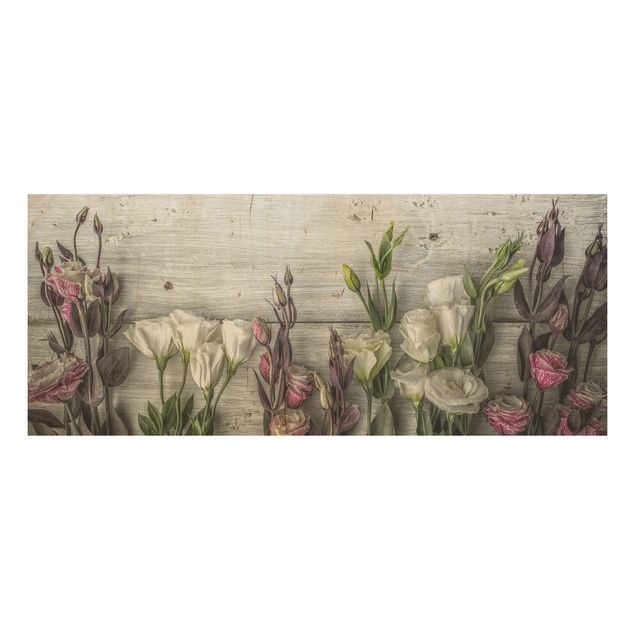 Holzbilder Tulpen-Rose Shabby Holzoptik