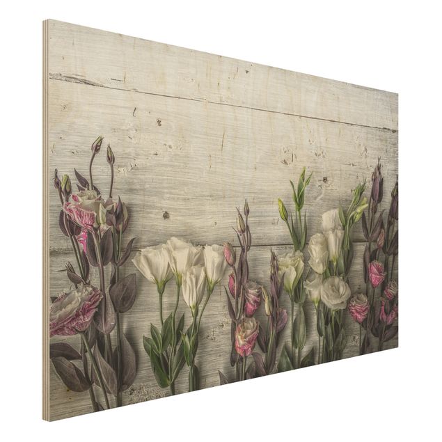 Holzbilder Blumen Tulpen-Rose Shabby Holzoptik