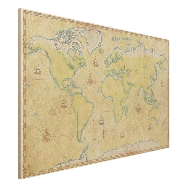 Wandbild Weltkarte Holz World Map