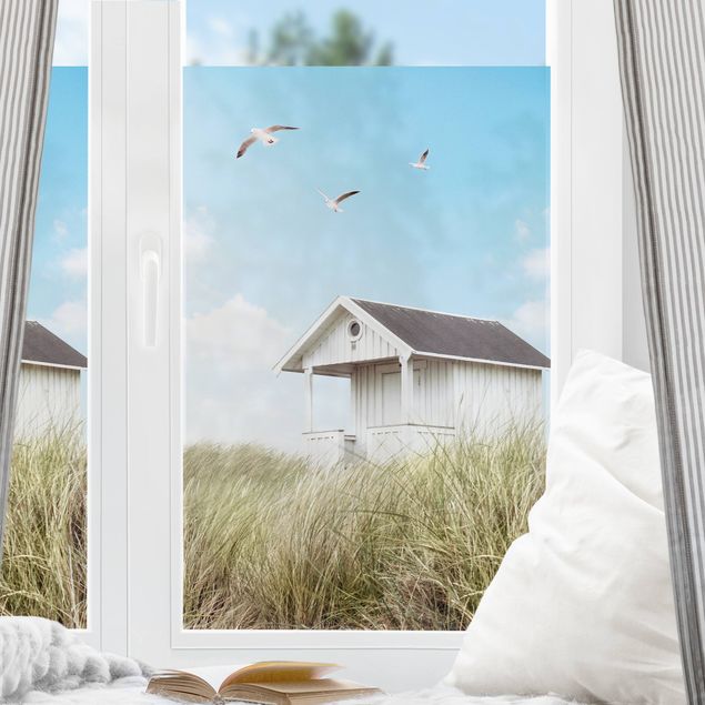 Fensterfolie bunt Holzhütte am Strand