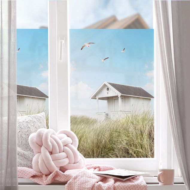 Fensterbilder Holzhütte am Strand