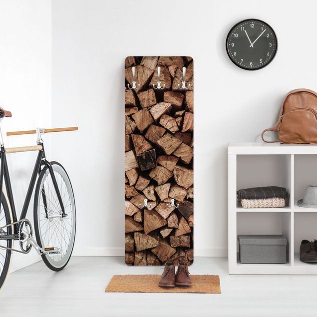 Garderobe mit Motiv Holzstapel