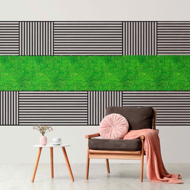 Bilder Holzwand Eiche grau & Mooswand grasgrün Wandcollage