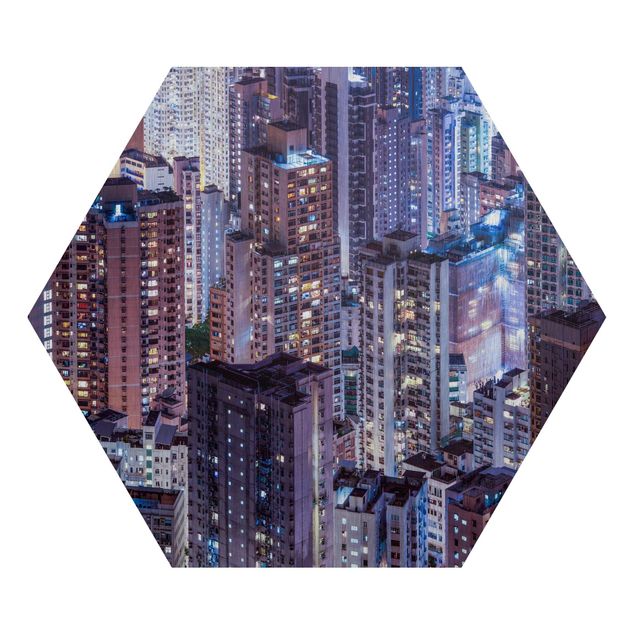 Hexagon Bild Alu-Dibond - Hongkong Lichtermeer
