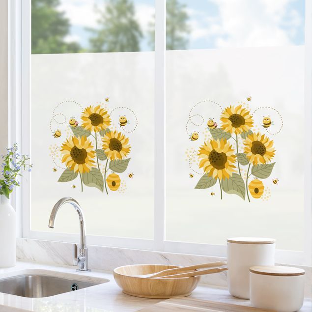 Fensterbilder Tiere Honigbienen auf Sonnenblumen