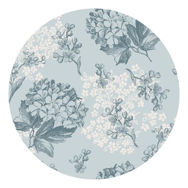 Runde Tapete selbstklebend - Hortensia pattern in blue