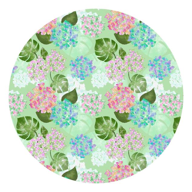 Runde Tapete selbstklebend - Hortensie im Paradies Grün